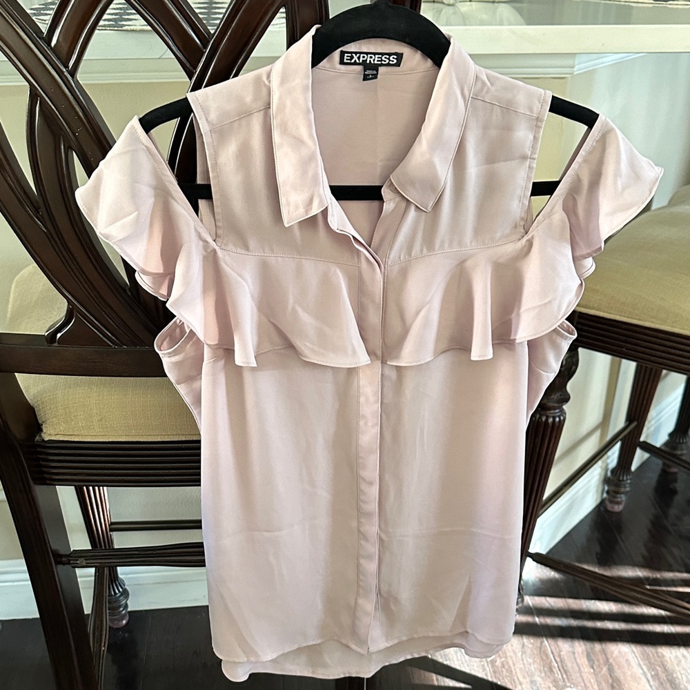 Express Women's Light Pink Ruffle Blouse